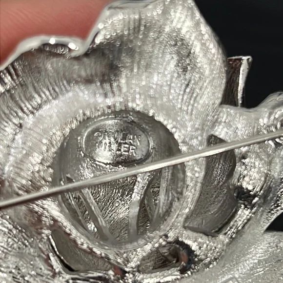 Nolan Miller Silver Tone Rose and Small Stones Shiny Brooch - Picture 3 of 5